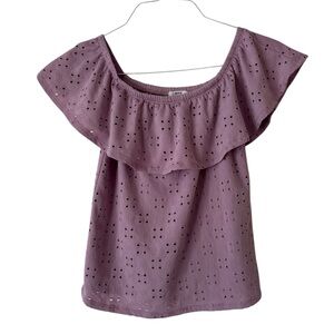 Ardene Mauve Eyelet Ruffle Top